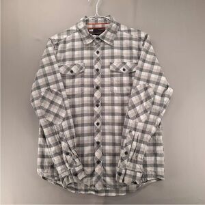 Helly Hansen Workwear Shirt Mens Grey XL Plaid Pockets Cotton Flannel Button Up